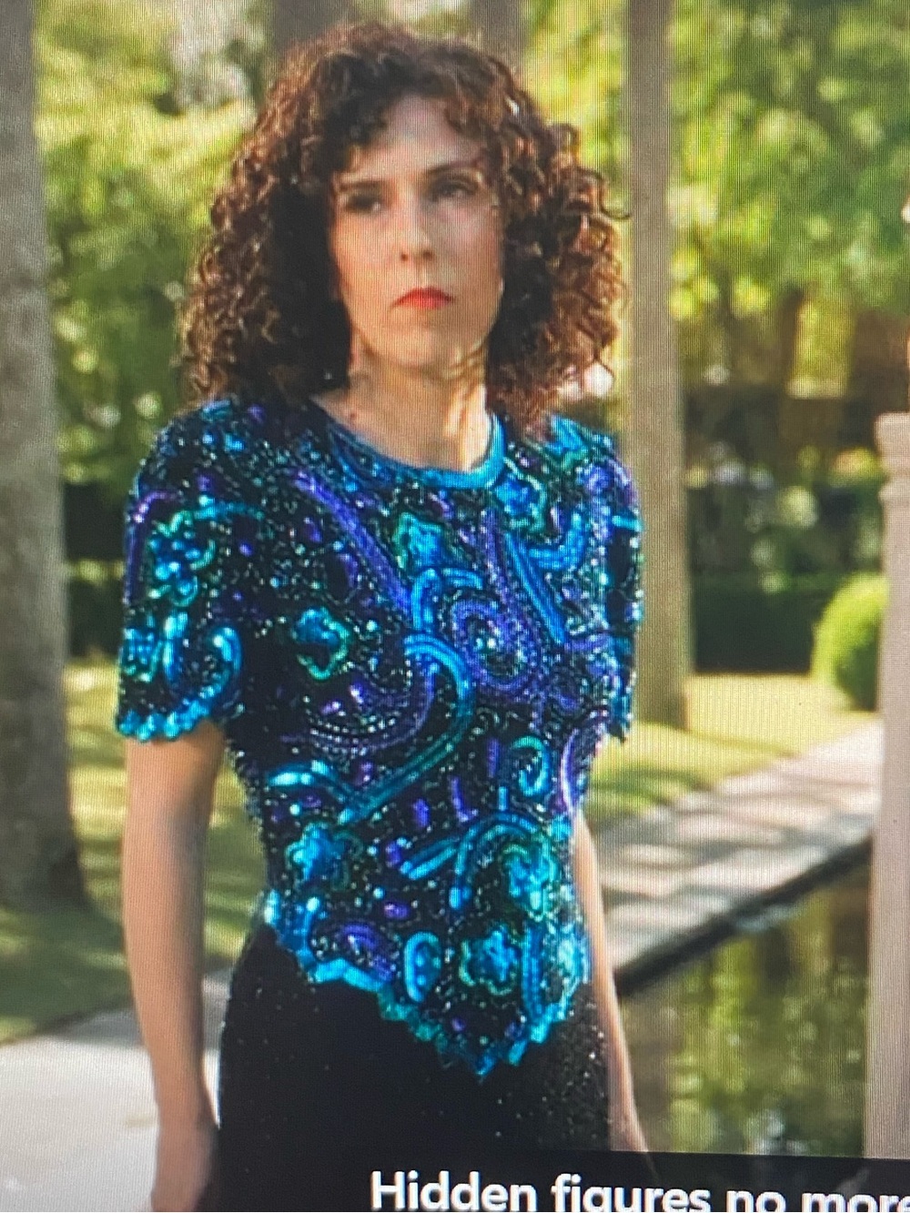Vintage 80s Blue Laurence Kazar Beaded Blouse Size Small 100% Silk